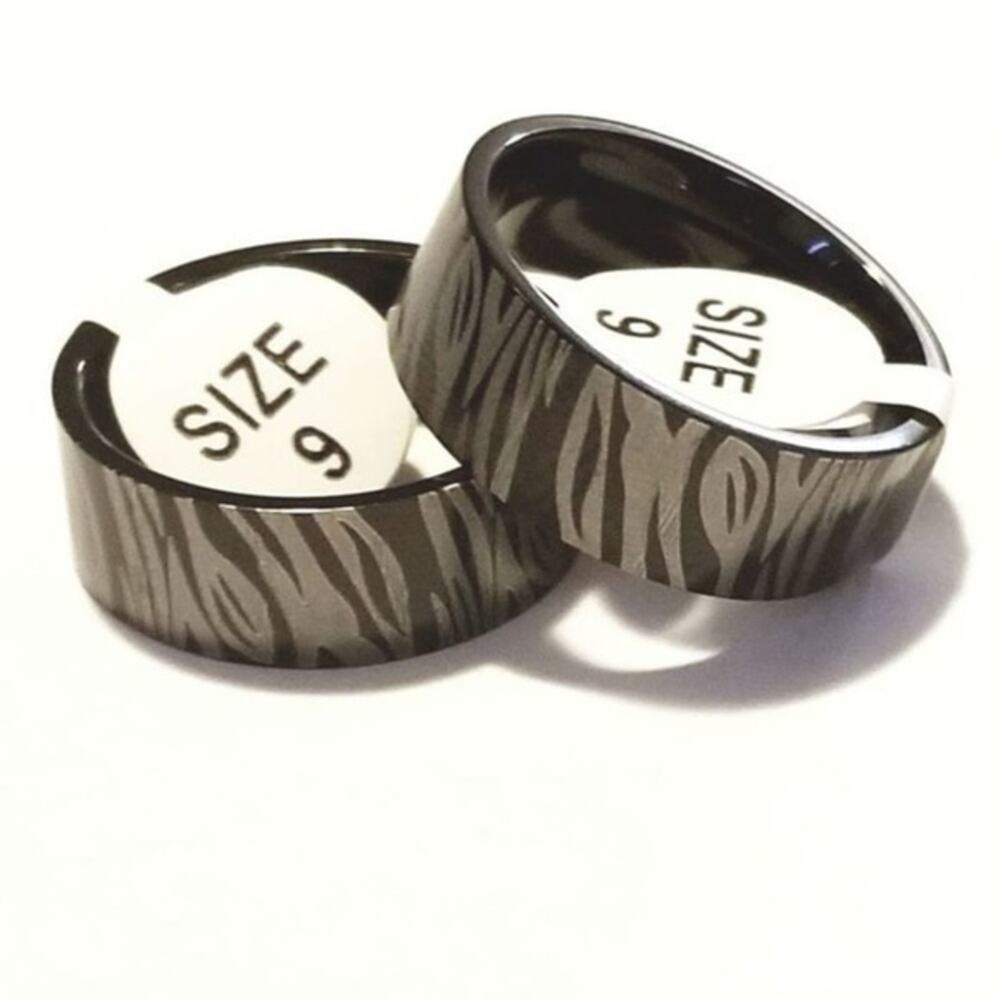 women's 316L stainless steel black zebra stipend band ring‎ size 5
